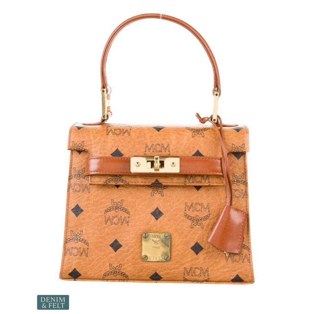 MCM Visetos Mini Kelly Style Top Handle Satchel Cognac‎ Monogram Crossbody Rare